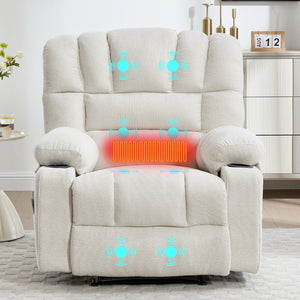 English Elm Living Space Reclining Chair with 8-Point Vibration, Lumbar Heating, Multi-Recline Comfort and Easy Assembly Beige W1403P364987