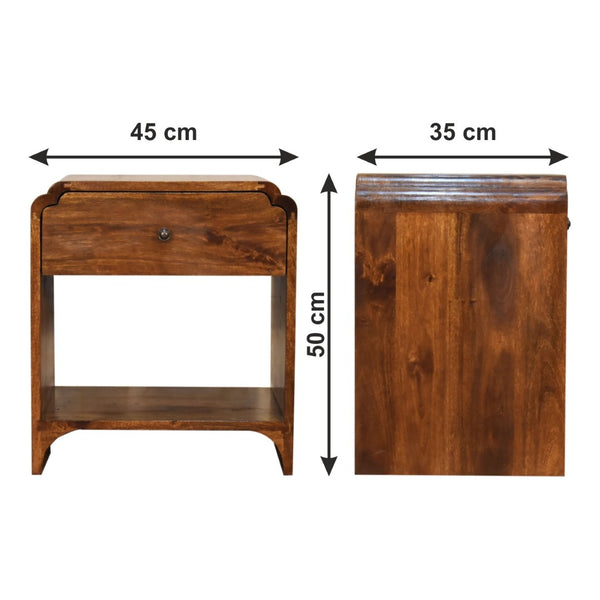 English Elm Solid Wood Nightstand In Rich Chestnut Finish – Handcrafted Mango Wood With Drawer & Open Shelf B182P280770-GIGA