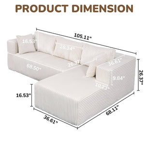 English Elm 105" L-Shaped Modular Sofa - Plush Foam Comfort, Space-Saving Design, Perfect For Small Homes & Families W1710S00427