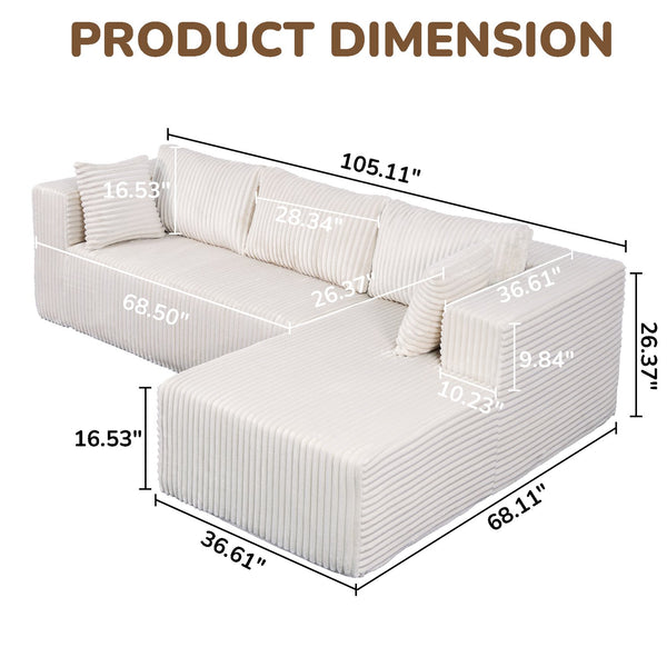 English Elm 105" L-Shaped Modular Sofa - Plush Foam Comfort, Space-Saving Design, Perfect For Small Homes & Families W1710S00427