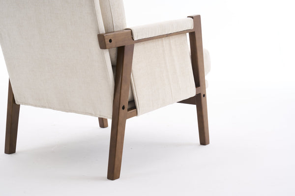 English Elm Mid-Century Solid Wood Accent Chair with Chenille Upholstery, Ergonomic Waist Support, Sturdy 300lb Capacity Beige T3903P372379