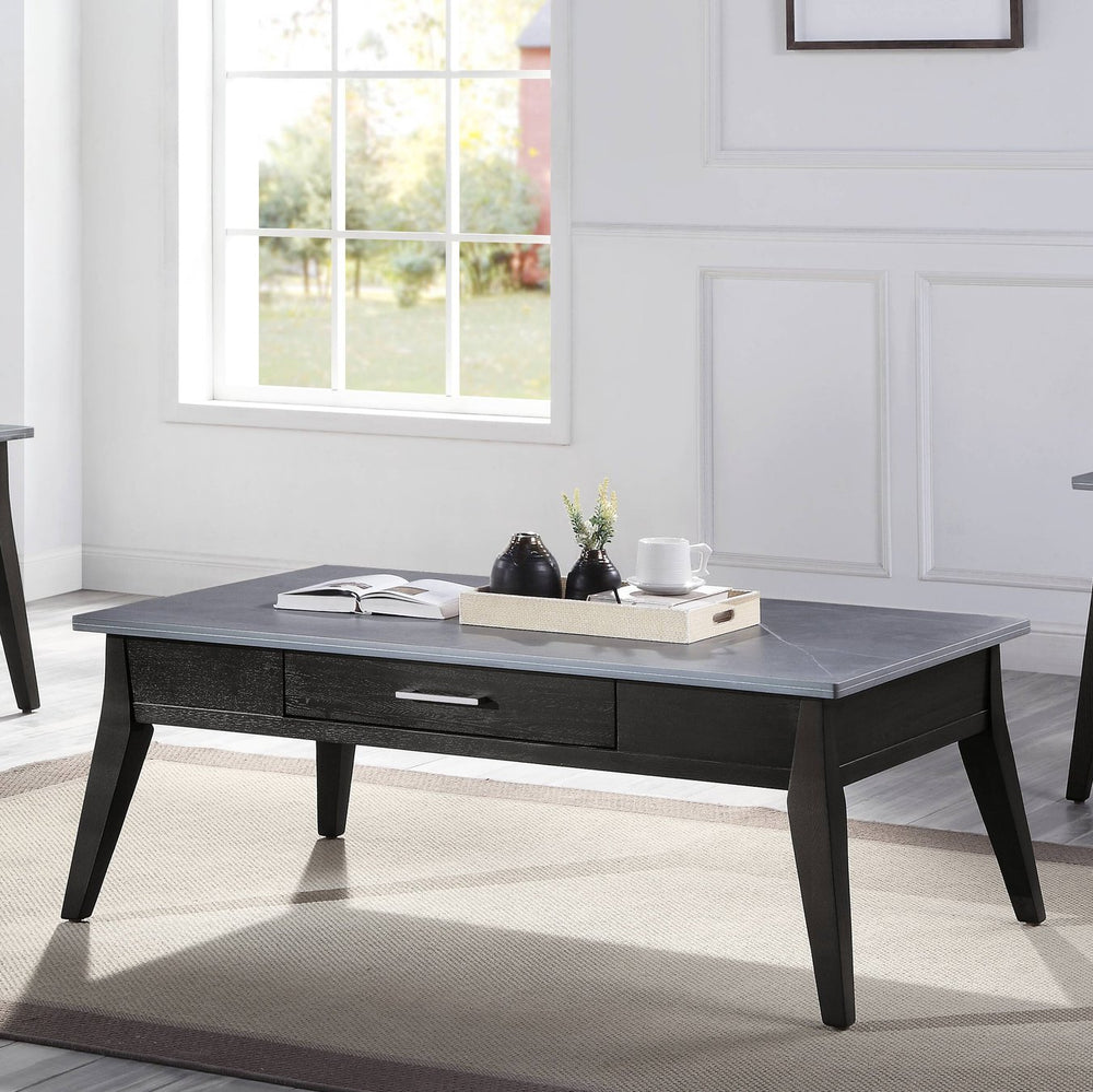 English Elm Sintered Modern Coffee Table with Dark Brown Tapered Legs, Scratch‑Heat‑Stain Resistant Surface — Stylish Durable Centerpiece B062P209135