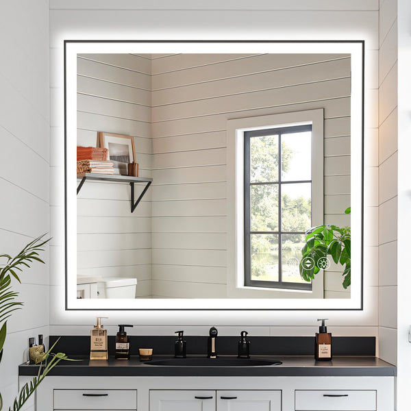 English Elm 40x36 Frameless LED Bathroom Mirror with Dimmable 3-Color Light, Anti-Fog, UL-Certified Safety White T3757P346990