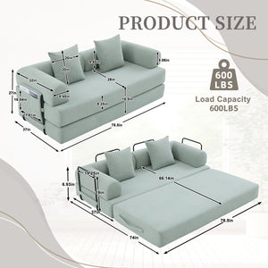 English Elm UNITED modular foldable sofa with metal frame, corduroy upholstery, side pocket & quick assembly convenience Mint Blue W1568P375643