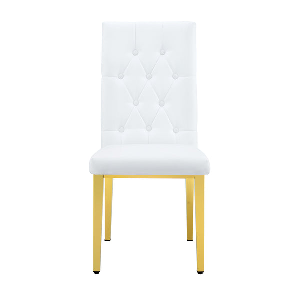 English Elm 4 White+Gold Dining Chairs Set – Quilted PU Seats, Studded Grid Back, Gold Metal Legs, Elegant 4-Pack W1512P410623