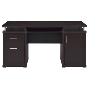 English Elm 1pc Modern 55-inch Computer Desk with Slide-Out Keyboard Tray, Adjustable Shelf & File Drawer, Silver Accents Cappuccino 59.84 L x 26.97 W x 9.25 H B011P361983