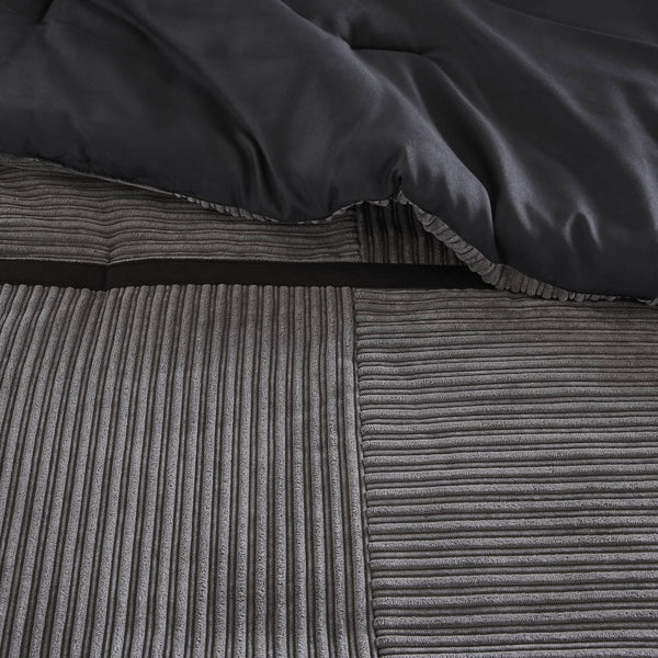 English Elm 7 Piece Micro Corduroy Comforter Set - Luxurious Grey California King Bedding Ensemble For Year-Round Comfort B035P266663