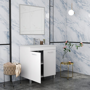 English Elm 32-Inch Elegant Floor-Mounted Bathroom Vanity Set With Ceramic Sink, Mirror, Soft-Close Doors & More W3151S00030