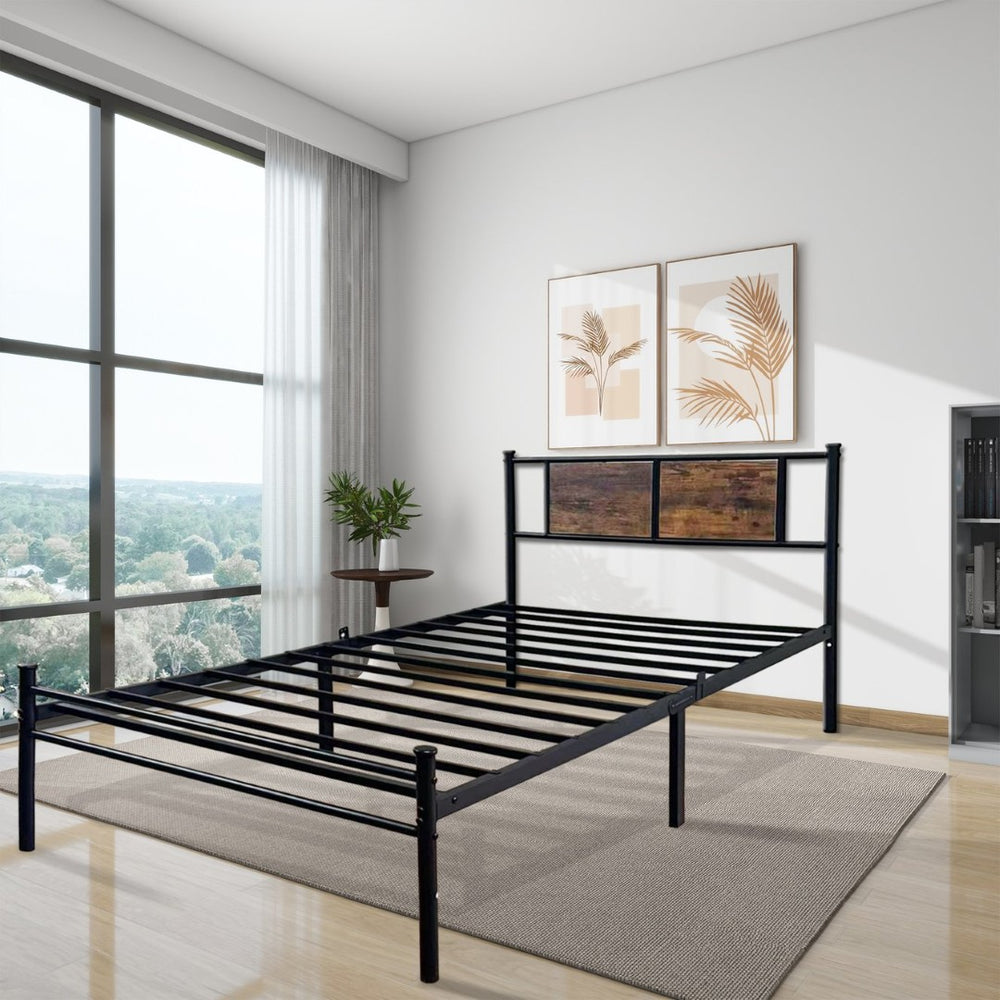 English Elm Twin Platform Bed with Wood Headboard Steel Frame No Box Spring Guest Room W3286P308613