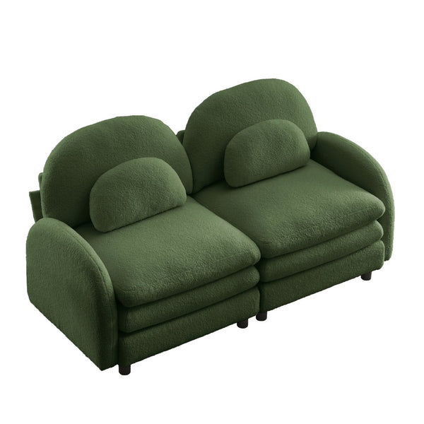 English Elm Teddy Fleece Curved Loveseat Modular Two Seater Sofa with Cloud Soft Double Layer Cushions Green W5656S00076