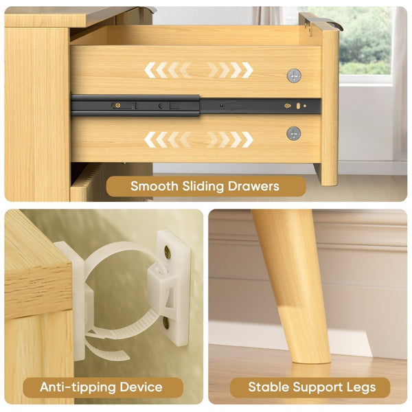 English Elm 6 Drawer Fluted Wood Dresser Natural Finish Compact Chest for Nursery or Bedroom Natural T3773P415554
