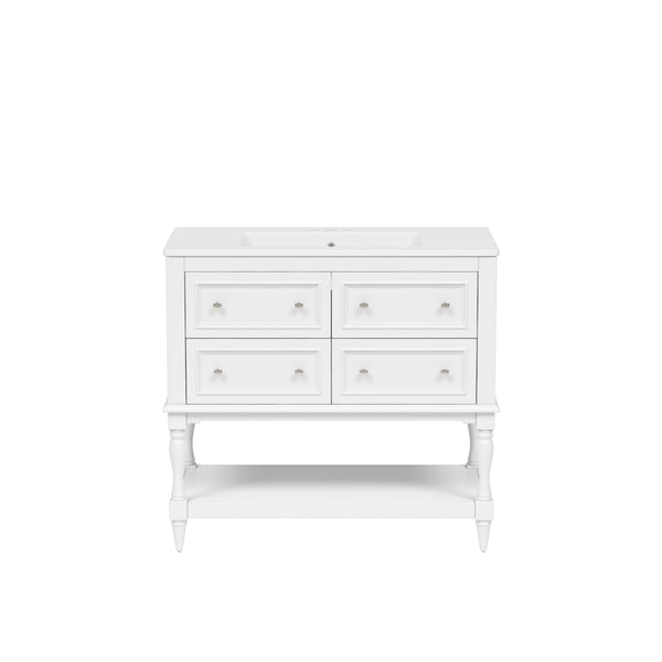 English Elm 36'' Modern Bathroom Vanity with Ceramic Sink and Medicine Cabinet, Solid Wood Frame, 4 Drawers, Waterproof Finish White SW000138AAK-1