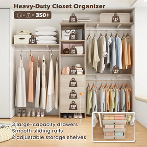 English Elm Closet Organizer - Versatile High Capacity Wardrobe Rack With 3 Drawers & Expandable Hanger Rods T3623P409124