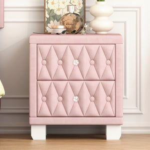 English Elm Elegant Velvet Upholstered Nightstand with Crystal Knobs Tufted Glam Bedside Storage Pink N733P210398H
