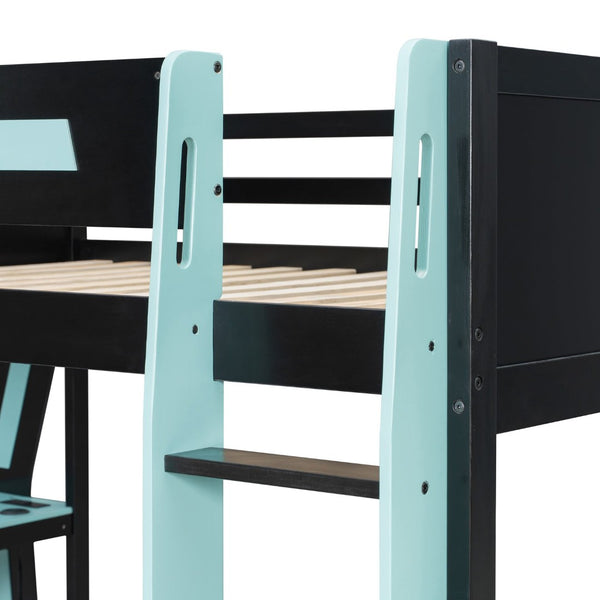 English Elm Full-size Gaming Loft Bed with Integrated Rgb Desk Usb Ports and Esports Frame Blue LT000239AAC