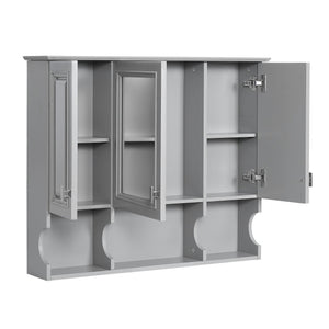 English Elm 35'' Modern Wall-Mounted Medicine Cabinet with Mirror, Hidden Storage and Open Shelves for Bath Gray N710P209443E