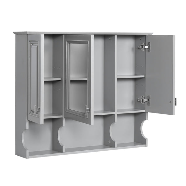 English Elm 35'' Modern Wall-Mounted Medicine Cabinet with Mirror, Hidden Storage and Open Shelves for Bath Gray N710P209443E