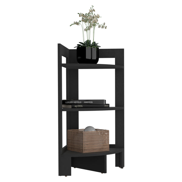 English Elm Riga Corner 3-Tier Shelf Side Table with Tray Top, Compact Versatile End Table for Small Spaces Black 34.3 L x 17 W x 2.8 H B200P235866
