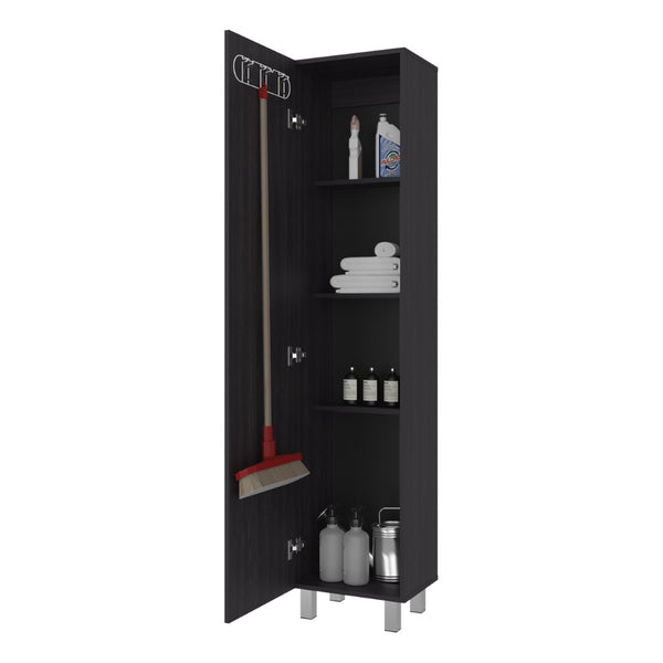 English Elm Vintro Slim Tall Cabinet with Metal Legs Four Interior Shelves for Bedroom Office Black B200P462885