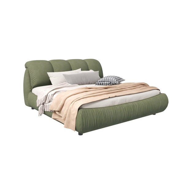 English Elm Queen Size Upholstered Platform Bed With Plush Backrest & Solid Wood Frame – Elegant Green Design W1885S00026-GIGA