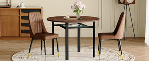 English Elm Table and Chair Set 42 Inch Round Wood Grain Top with Glass Inlay Modern Dining W1151S04491