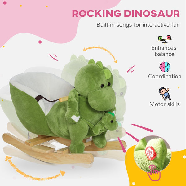 English Elm Qaba Plush Dinosaur Toddler Rocker with 32 Songs Hand Puppet and Safe Wooden Base W2225P249743