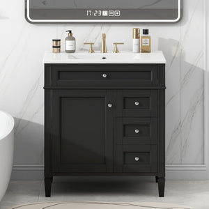 English Elm 30'' Modern Bathroom Vanity With Ceramic Sink, 2 Drawers & Tip-Out Storage For Stylish Organization N710P250194B