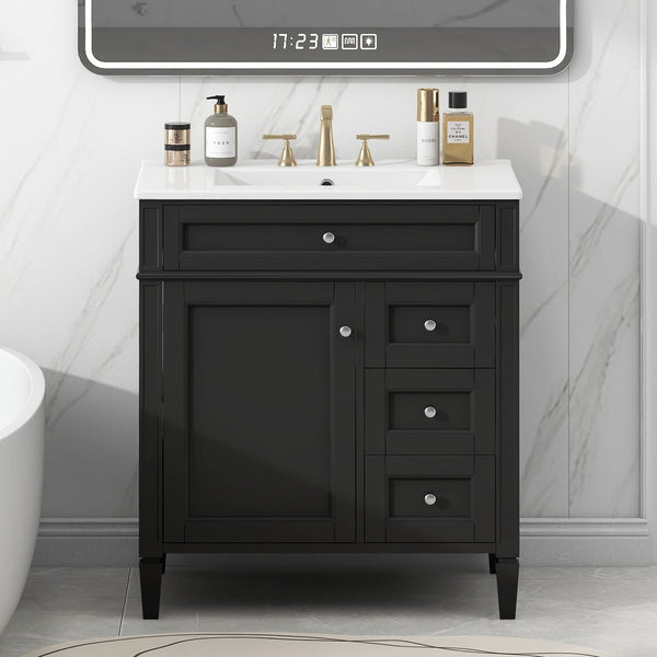 English Elm 30'' Modern Bathroom Vanity With Ceramic Sink, 2 Drawers & Tip-Out Storage For Stylish Organization N710P250194B