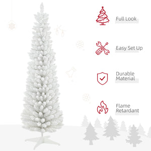 English Elm Homcom 6' Snow Flocked Pencil Christmas Tree - Elegant Slim Design, Realistic Branches, Easy Setup W2225P229527