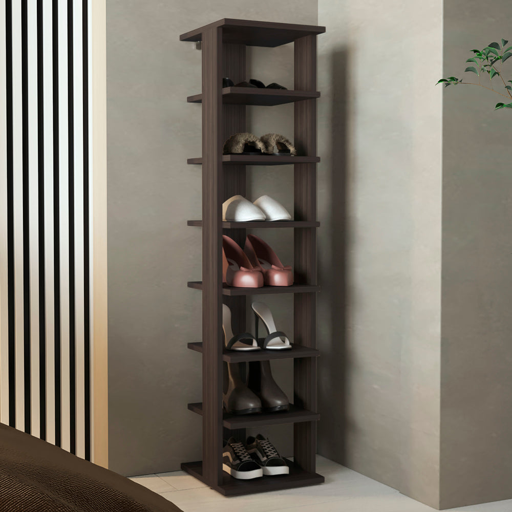 English Elm Hatch 7-Tier Slim Shoe Rack Organizer in Black-Brown – Space-Saving Engineered Wood, Durable Design B092P315559