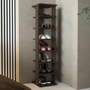 English Elm Hatch 7-Tier Slim Shoe Rack Organizer in Black-Brown – Space-Saving Engineered Wood, Durable Design B092P315559