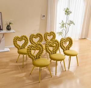 English Elm Unique Heart Shaped Bubble Tufted Velvet Accent Chair Glam Metal Frame Vanity Seat Gold,Yellow W3875P446140