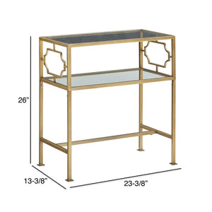 English Elm Grifton Two-Tier Rectangular Accent Table in Antique Gold Metal with Tempered Glass Shelves, 26.5" L B050P364437