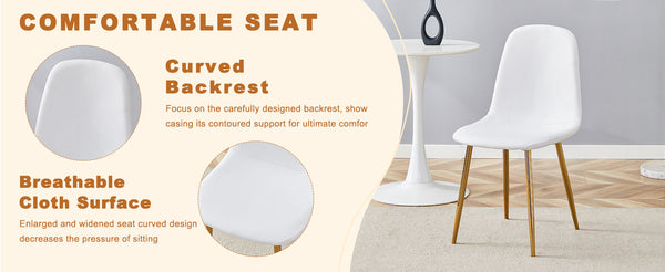 English Elm 4-Piece Modern Luxe Dining Set With Glass Table & Chic White-Gold Chairs For Stylish Interiors W1151S03683