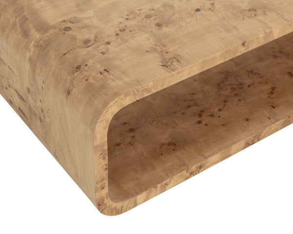 Sunpan ROWENA Coffee Table - Modern Burl Veneer Centerpiece with Sculptural Design for Stylish Living Rooms 112667
