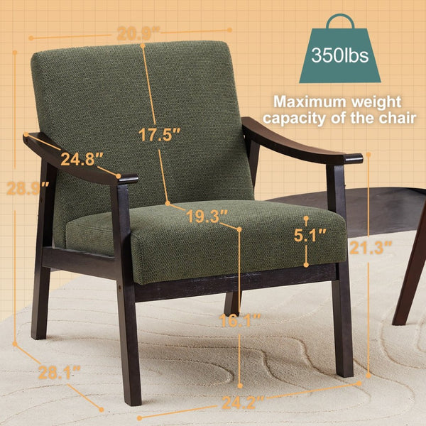 English Elm Medieval-inspired High Back Upholstered Armchair with Solid Wood Legs for Reading Nooks Antique Green W2989P382736