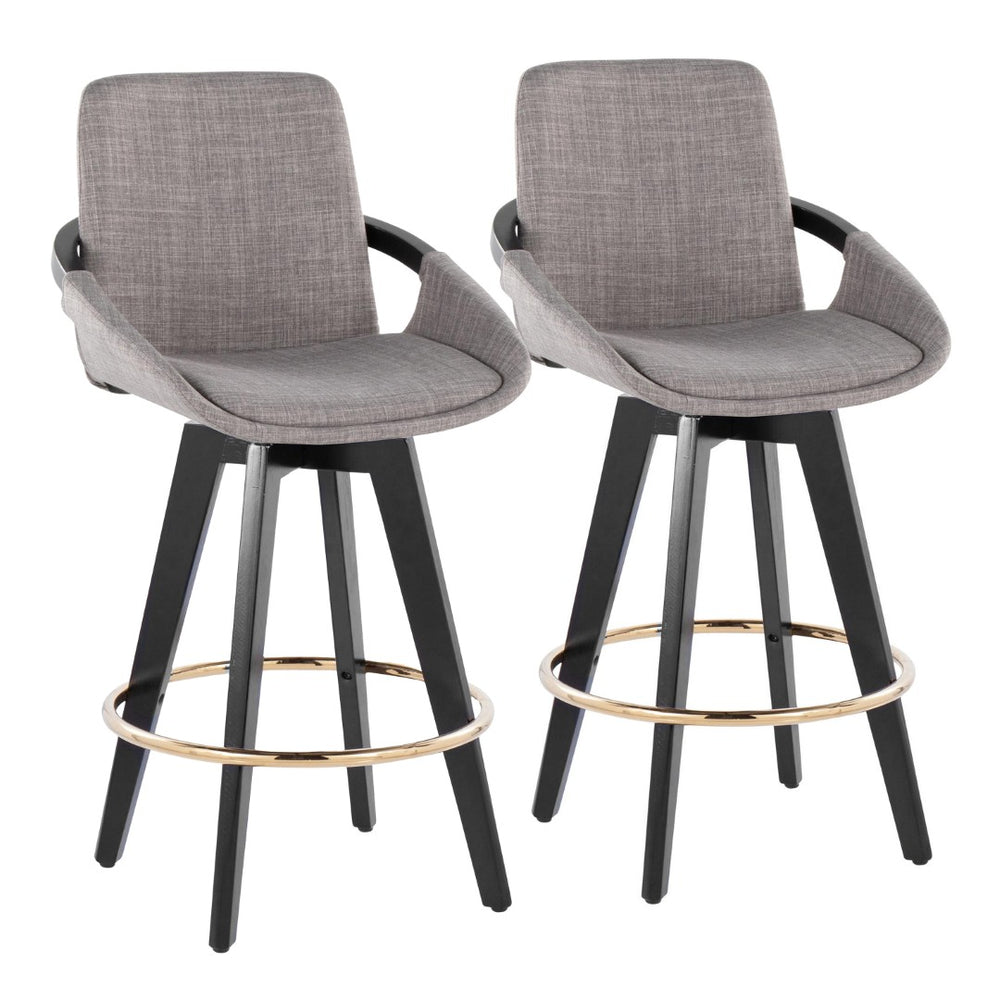 English Elm Fixed-height Swivel Counter Stools with Faux Leather Seats and Chrome Footrest Set of 2 B202S01805