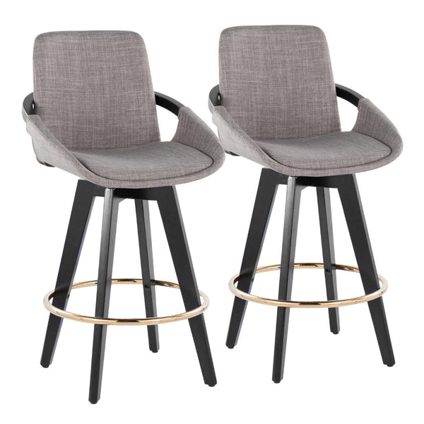 English Elm Fixed-height Swivel Counter Stools with Faux Leather Seats and Chrome Footrest Set of 2 B202S01805