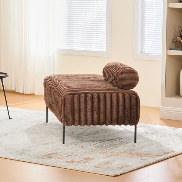 English Elm 49.6" Upholstered Mini Loveseat Bench with Faux Fur Back, Metal Legs, Compact 2-Seater for Small Spaces Brown W3118P307507