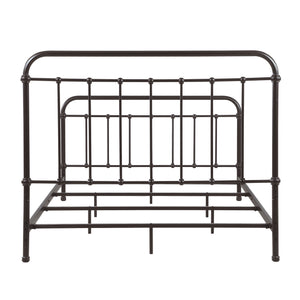 English Elm Olaleye Dark Bronze Queen Metal Spindle Panel Bed with Vintage Charm, Slatted Airflow & Six-Leg Stability B062P331061