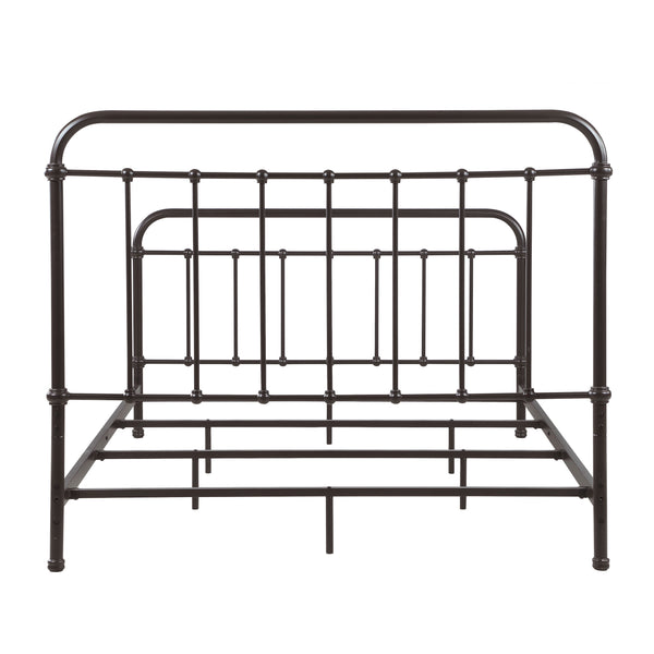 English Elm Olaleye Dark Bronze Queen Metal Spindle Panel Bed with Vintage Charm, Slatted Airflow & Six-Leg Stability B062P331061