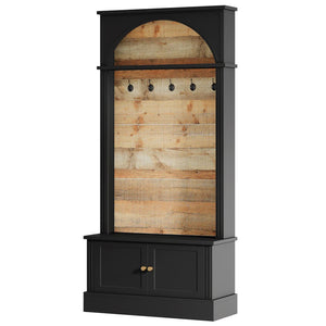 English Elm Freestanding Hall Tree with Shoe Cabinet 5 Hooks Top Shelf Entryway Organizer T3971P464211