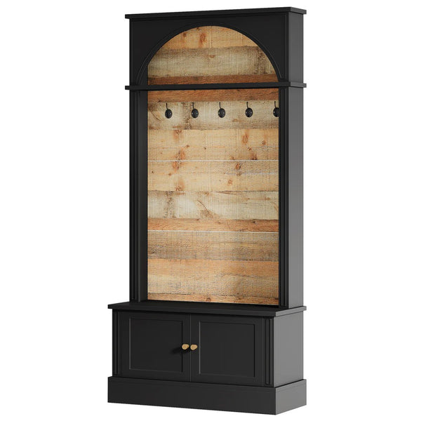 English Elm Freestanding Hall Tree with Shoe Cabinet 5 Hooks Top Shelf Entryway Organizer T3971P464211