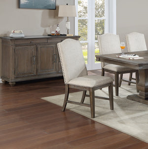 English Elm Traditional High-Back Dining Chairs with Bronze Nailhead Trim, Upholstered Comfort and Solid Wood Legs Beige 22 L x 24 W x 43 H B011P203555