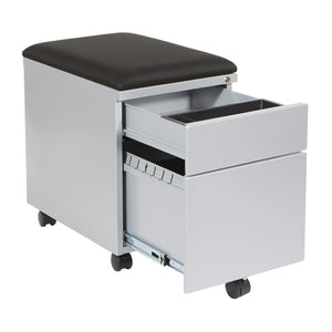 OSP Home Furnishings Mobile File Cabinet with Padded Seat Locking Drawers and Casters for Home Office Use BXPMC22BF-SV