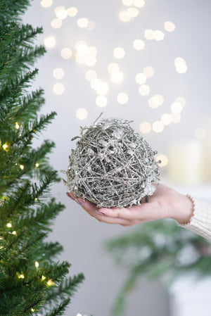 English Elm D4.5" Iced Leaf/Twig Ball Silver Hanging Ornaments Set of 4 — Natural Frosted Texture for Tree Decor Gifts W2078P262451