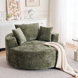English Elm Round Swivel Barrel Chair Plush Chenille Upholstery Cozy Accent Seat for Any Room Green W2915P338893