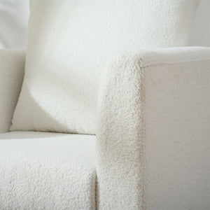 English Elm Modern Teddy Fabric Accent Chair - Plush Chenille Upholstered Armchair with Pillow, Wood Legs, Ergonomic Comfort for Living Room, Bedroom (White) W1028P236496