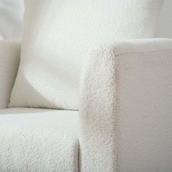 English Elm Modern Teddy Fabric Accent Chair - Plush Chenille Upholstered Armchair with Pillow, Wood Legs, Ergonomic Comfort for Living Room, Bedroom (White) W1028P236496