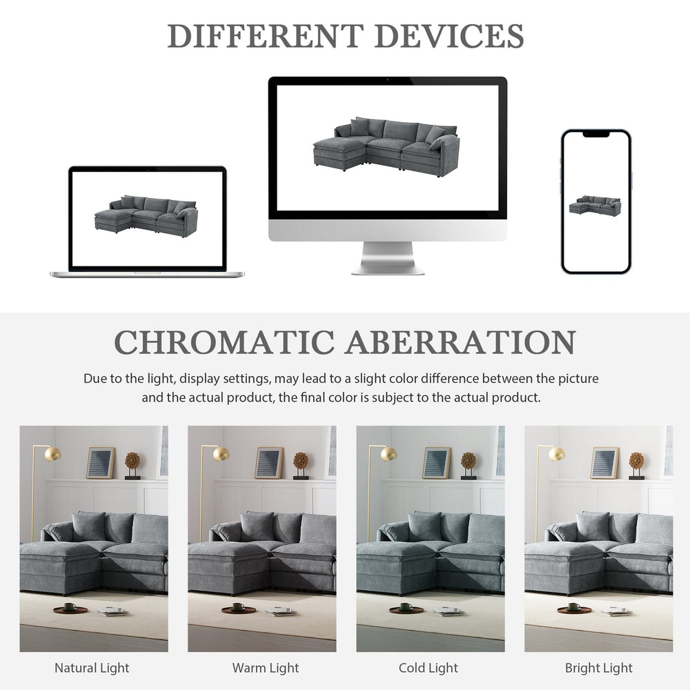 English Elm 103" Chenille Modular Sectional Sofa with Deep Wide Seats Double Cushions Removable Ottoman Luxurious Comfort for Living Room Dark Gray N723S8687B